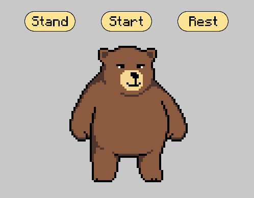 Anthony the Bear: the bear standing between Stand, Start, and Rest buttons